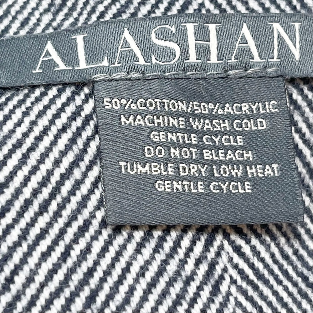 ALASHAN Blue Herringbone Navy Blue Fringed Blanket 54” X 62” - Picture 7 of 8